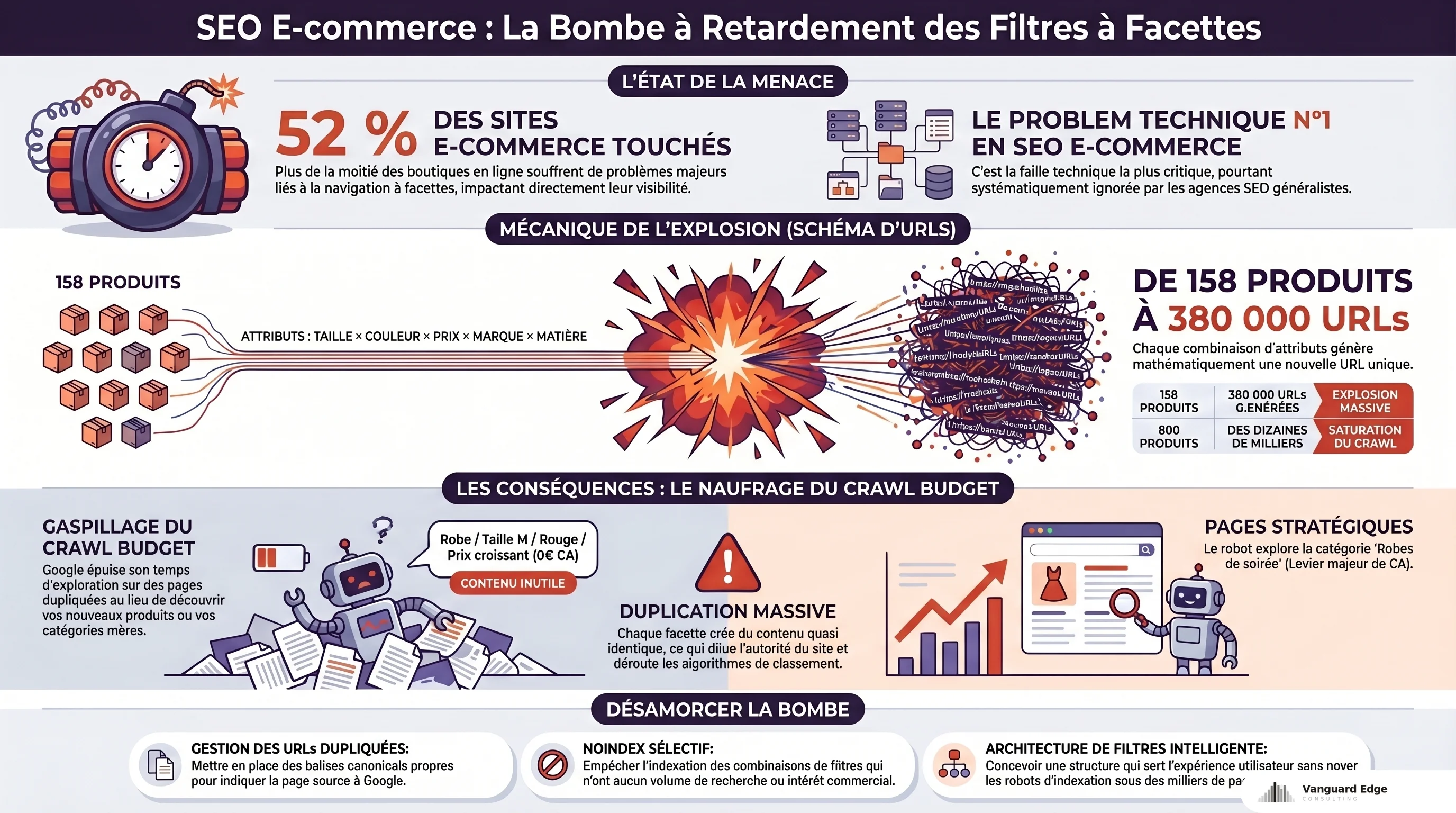 Filtres à facettes en e-commerce : 158 produits génèrent 380 000 URLs, 52% des sites touchés