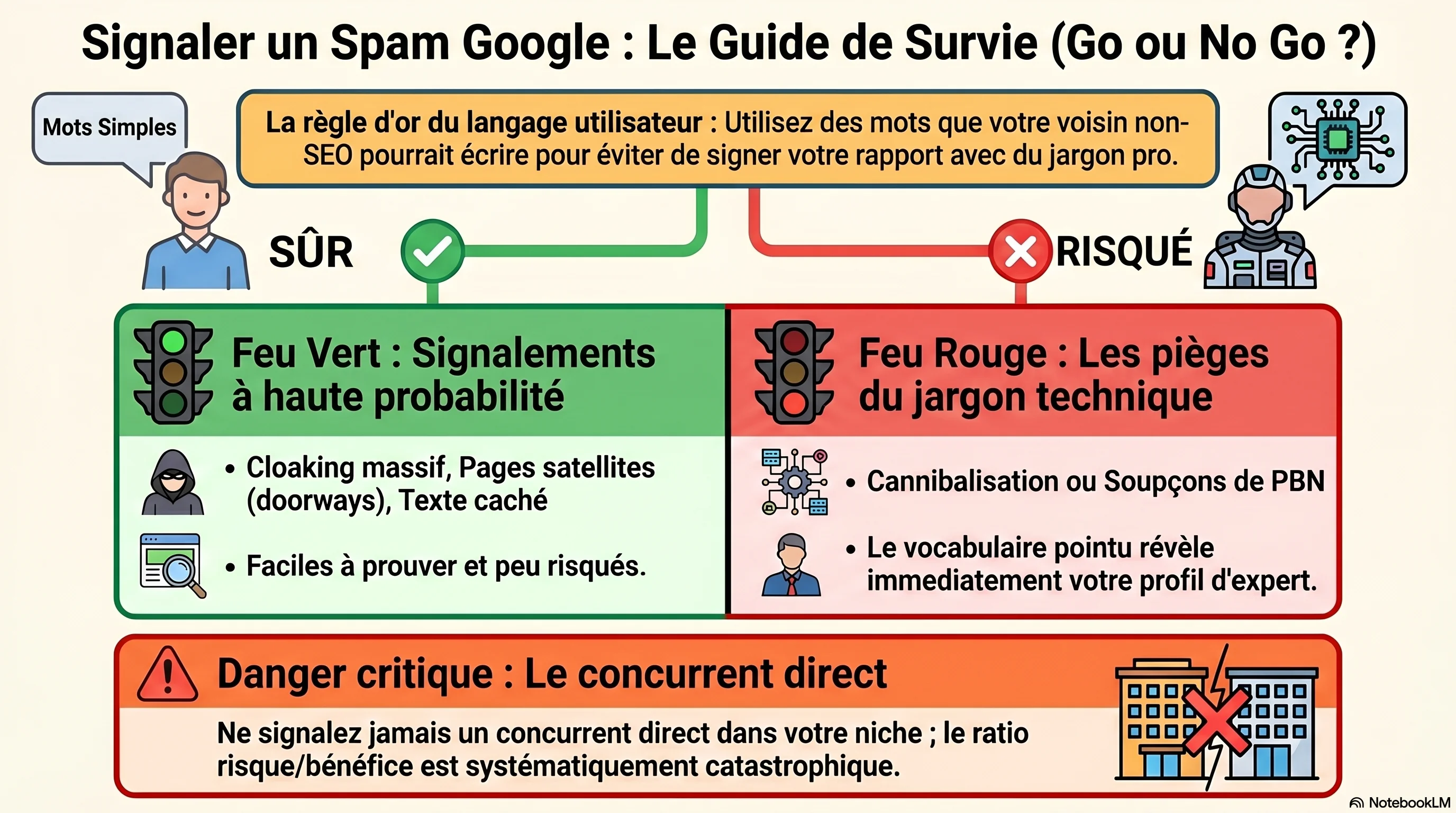 Infographie chapitre : grille de décision GO/NO GO par type de spam observé